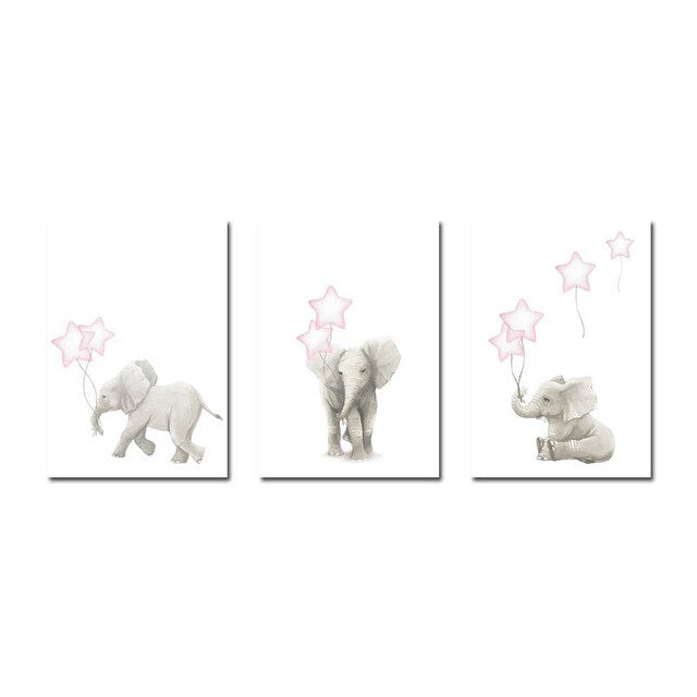 Elephant And Heart Balloons Nursery Canvas Posters