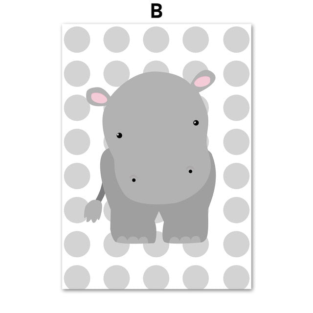 Baby Bear Elephant Hippo Nursery Canvas Posters