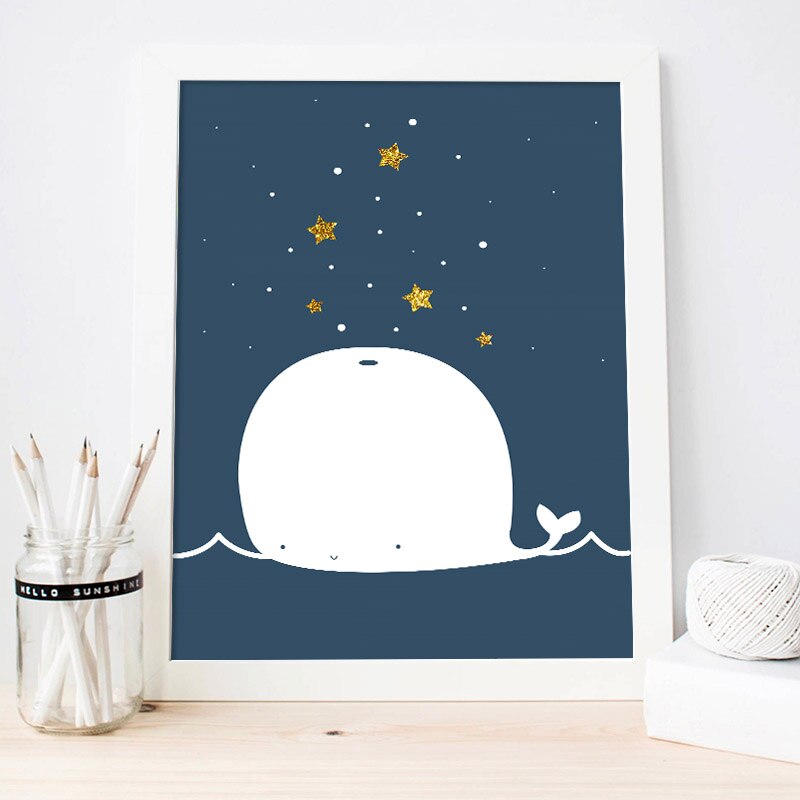Whale And Moon Nursery Canvas Posters