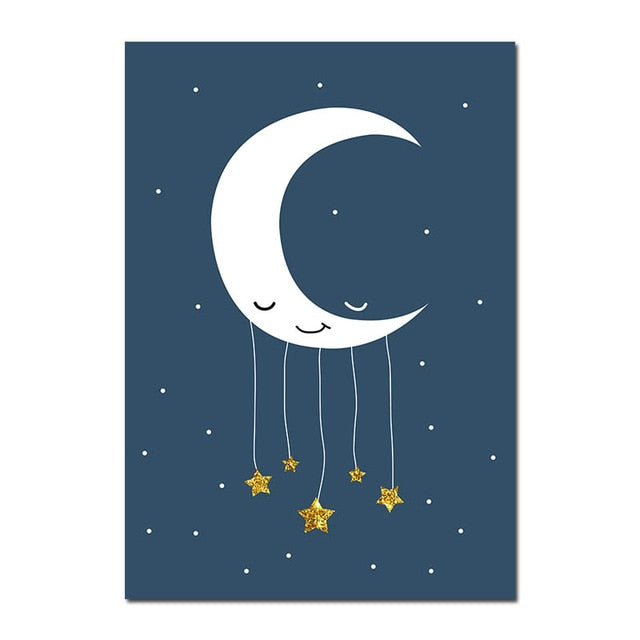 Whale And Moon Nursery Canvas Posters