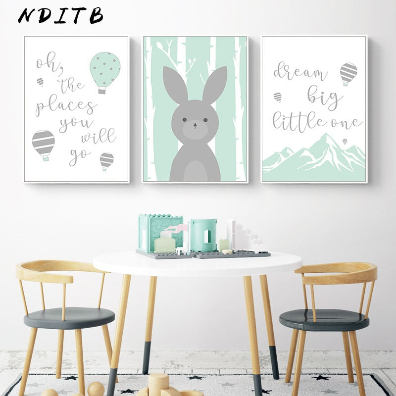 Dream Big Rabbit Nursery Canvas Posters