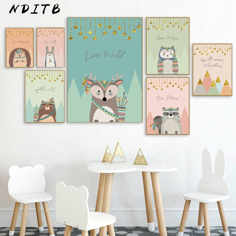 Tribal Animals Nursery Canvas Posters