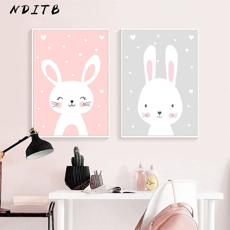 Cartoon Rabbits Nursery Canvas Posters