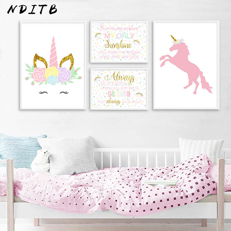 Pink Unicorn Nursery Canvas Posters